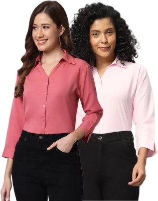 FUNDAY FASHION Women Solid Casual Pink Shirt(Pack of 2)