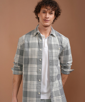 HIGHLANDER Men Checkered Casual Grey Shirt