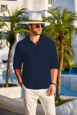 Qlonz Store Men Self Design Casual Blue Shirt