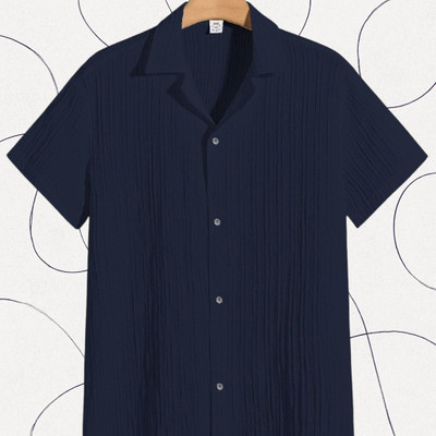 A Dearise Trend Men Self Design Casual Dark Blue Shirt