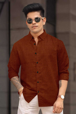 CFILORUX Men Color Block Formal Orange Shirt