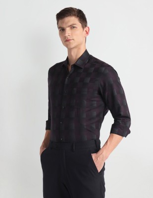 ARROW Men Checkered Formal Black, Maroon, Purple Shirt