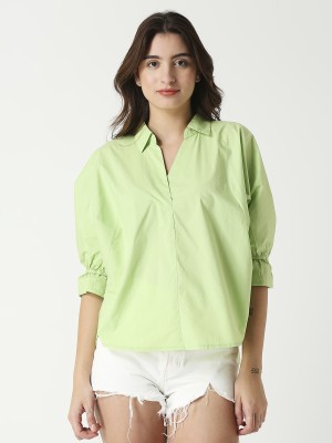 remanika Women Solid Festive Green Shirt