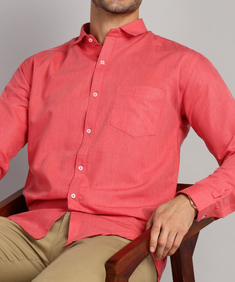 MILDIN Men Solid Formal Pink Shirt