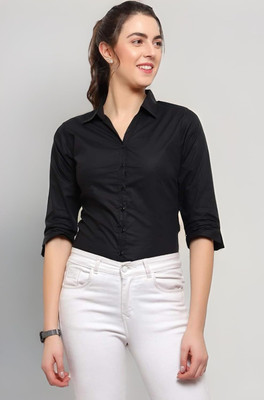 OSG Women Solid Formal Black Shirt