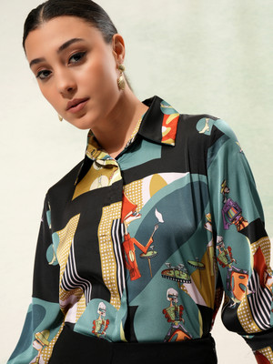 Tokyo Talkies Women Printed Casual Black Shirt