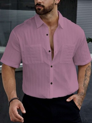 Marmic Fab Men Self Design Casual Pink Shirt