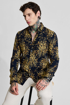 Snitch Men Printed Casual Dark Blue, Black Shirt