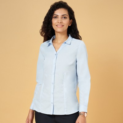 Annabelle by Pantaloons Women Solid Casual Light Blue Shirt