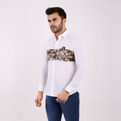 Lionies Men Printed Casual White Shirt