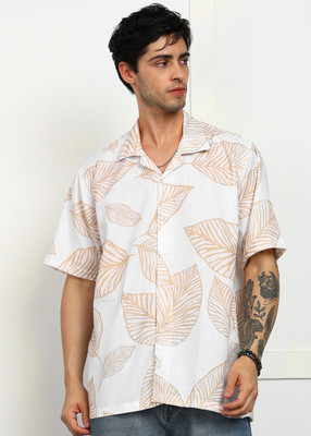 brown brothers Men Floral Print Casual Gold, Cream Shirt