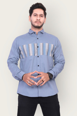 U AND J TREND Men Printed Casual Blue Shirt