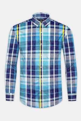 HOC Men Checkered Casual Blue Shirt