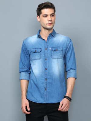 AIDAN PAUL Men Washed Casual Blue Shirt