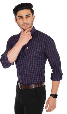 Marc Laurent Men Checkered Formal Dark Blue, Grey, Red Shirt
