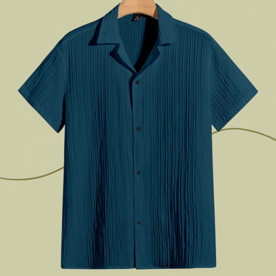 Jenil Fashion Men Self Design Casual Blue Shirt