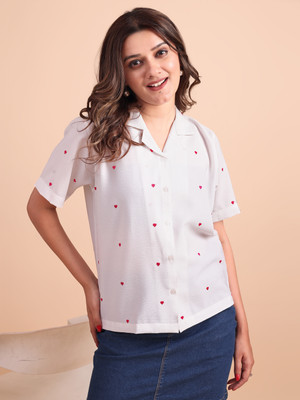 DL Fashion Women Embellished, Embroidered Casual White Shirt