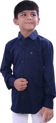 THELAZZOLICA Boys Solid Casual Dark Blue Shirt