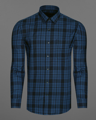 french crown Men Checkered Casual Blue Shirt