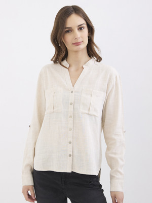 Spykar Women Solid Casual White Shirt