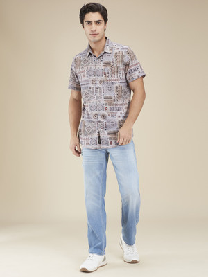 BEING HUMAN Men Printed Casual Grey Shirt