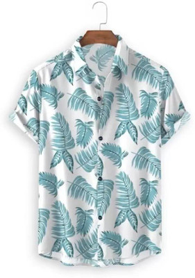 The style grove Men Printed Casual White, Light Green Shirt