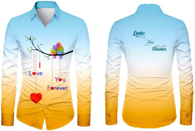 AviraEnterprise Men Printed, Dyed/Ombre Casual Yellow Shirt