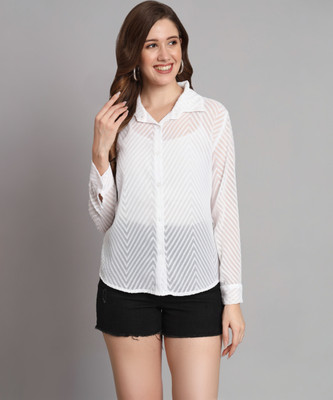 FUNDAY FASHION Women Solid Casual White Shirt