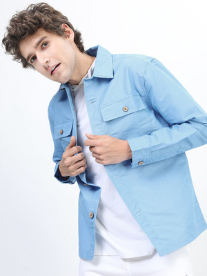 HIGHLANDER Men Solid Casual Blue Shirt