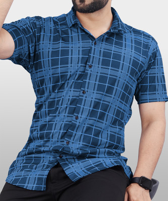 FOXTER Men Checkered Casual Blue Shirt