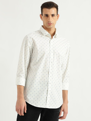 United Colors of Benetton Men Printed Casual White, Light Blue, Yellow Shirt