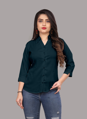 FASHIONYOURSTYLE Women Solid Formal Green Shirt