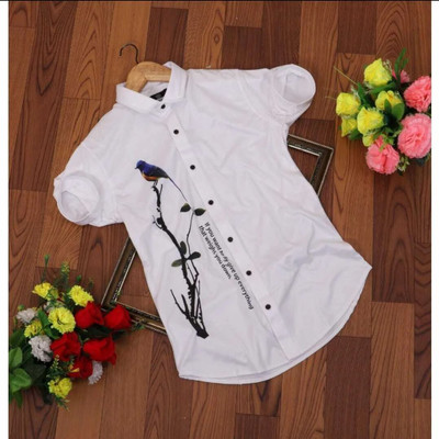 SHFASHION Men Printed Casual Blue, Black, White Shirt