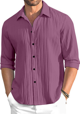 OXXOM Men Solid Casual Purple Shirt