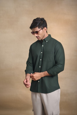 Uncluttered Closet Men Solid Casual Dark Green Shirt
