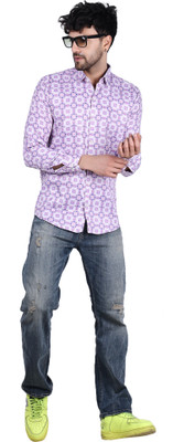 Crazy Sparkles Men Geometric Print Casual Purple Shirt