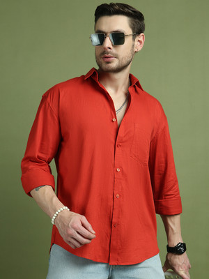 Roadster Men Solid Casual Orange Shirt