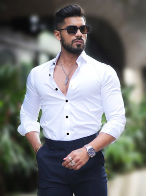 Jolly Creation Men Printed Casual White Shirt