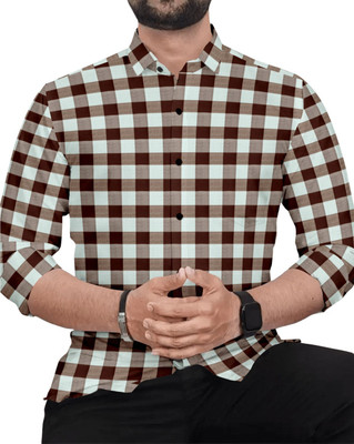 CLOSWIF CREATIONS Men Solid Casual White, Brown Shirt