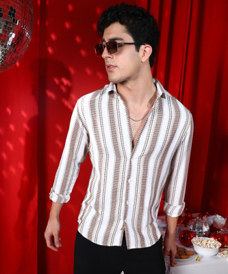 CAMPUS SUTRA Men Self Design Casual White, Brown Shirt