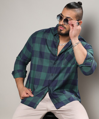 Instafab Plus Men Checkered Casual Blue Shirt