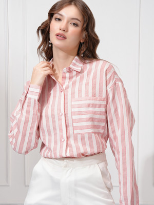 Tokyo Talkies Women Striped Casual Pink Shirt