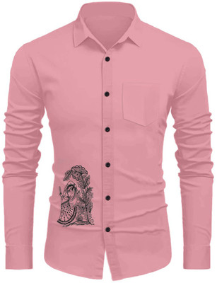 Sanskruti Men Printed, Solid Casual Pink Shirt