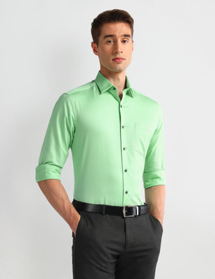 ARROW Men Self Design Formal Green Shirt