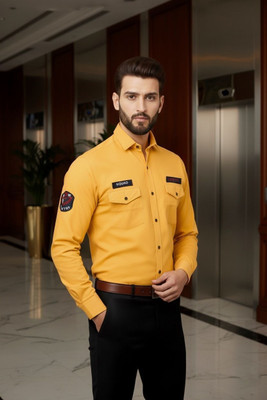 ESTHERCHARM Men Solid Formal Yellow Shirt