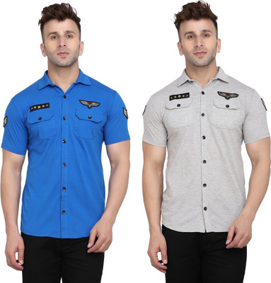 BEYOU FASHION Men Solid Casual Silver, Blue Shirt(Pack of 2)