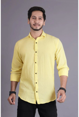 Parth Creation Men Solid Casual Yellow Shirt