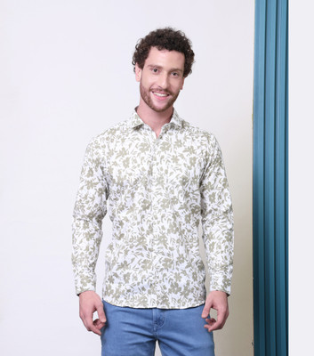 CONTRARY Men Printed Formal Green Shirt
