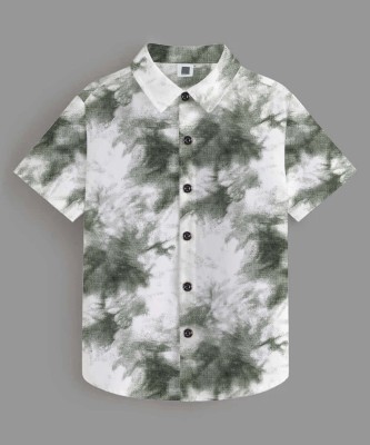 yaatri Boys Dyed/Ombre Casual Green, White Shirt