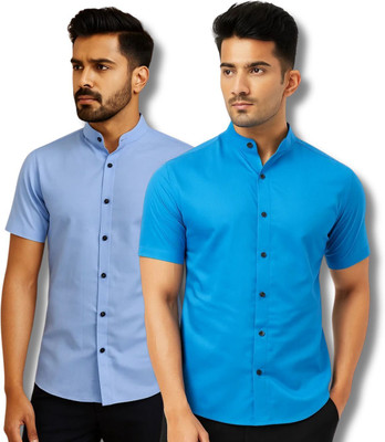 ClothTheory Men Solid Casual Light Blue, Blue Shirt(Pack of 2)
